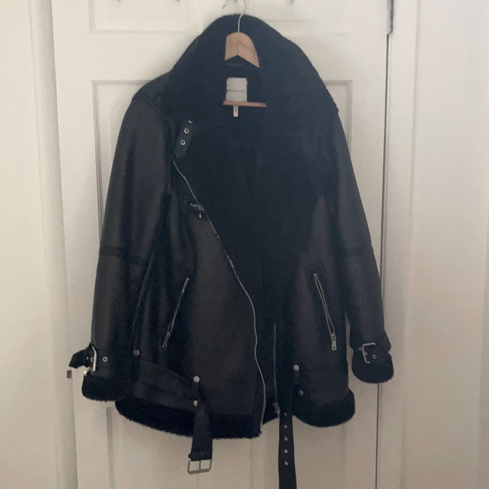 AVEC LES FILLES OVERSIZED SHEARLING BIKER JCKT XL
